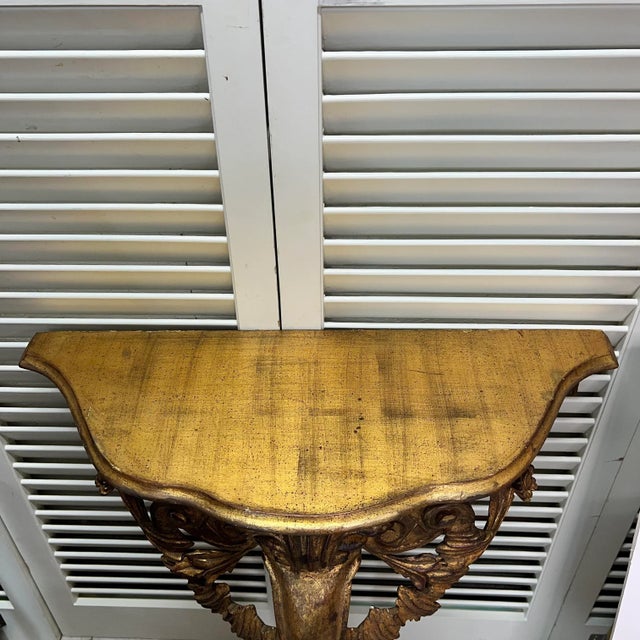 Rare Large Mid Century French Style Gilt Wall Console Table Made in Italy For Sale - Image 6 of 12