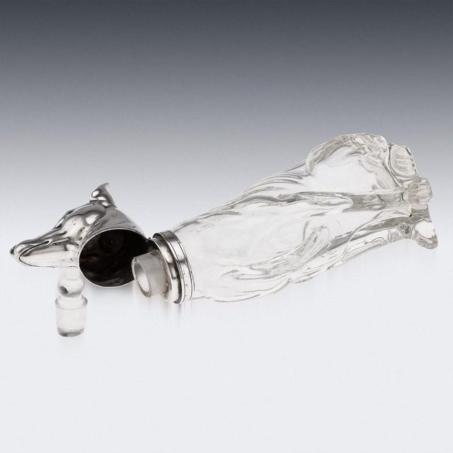 Metal 20th Century Continental Silver Plate & Clear Glass Novelty Pinscher Drinks Decanter For Sale - Image 7 of 18