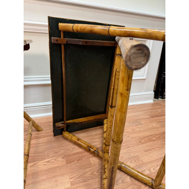 Brown Vintage Chic Bamboo Folding Tray Tables With Painted Monkey Motif - Pair For Sale - Image 8 of 8