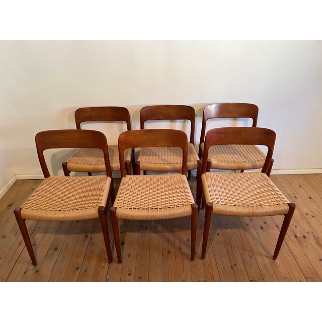 Vintage teak dining chairs by niels otto møller for j.l. Møller, 1950s, set of 6 offered is a set of six dining chairs,...