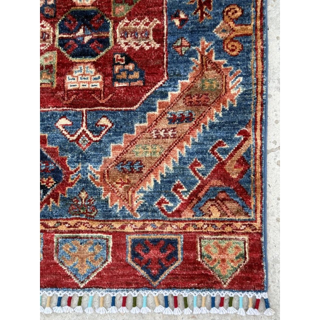 Islamic Blue Afghan Kazak Rug, 2 X 3 For Sale - Image 3 of 11