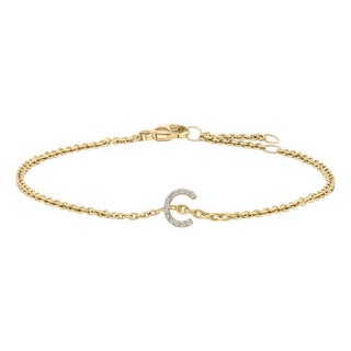10K Yellow Gold Diamond Accent "C" Initial Charm and Link Bracelet For Sale