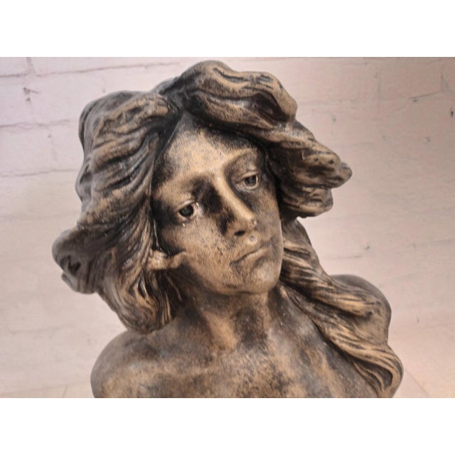 Metal Vintage Art Nouveau Bust of Young Woman, 1960 For Sale - Image 7 of 17