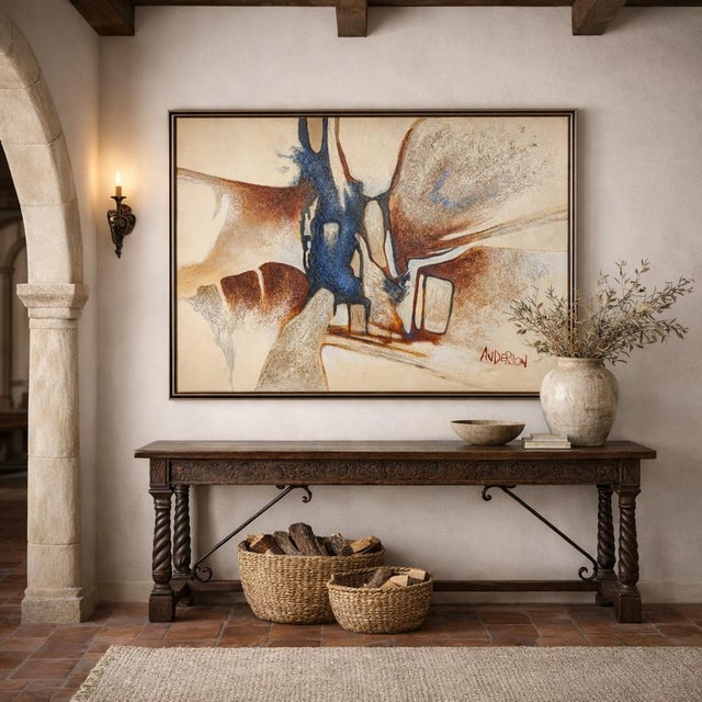 Abstract 1960s Signed Anderson Abstract Desert Landscape Oil Painting, Mid-Century Modern Framed Art For Sale - Image 3 of 15