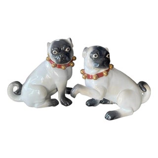 Pair of Large English Porcelain Pug Dog Figures, Early 20th Century For Sale