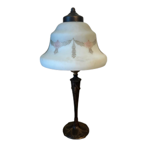 1920s Table Lamp With Patterned Milk Glass Shade