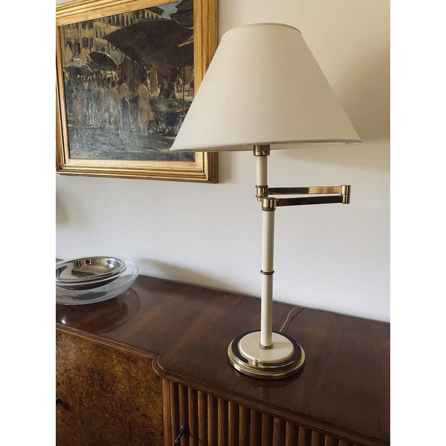 Hollywood regency brass table Lamp Tommaso Barbi Italy 1970 Fabric shade not included. H 64 x 31 x 51 cm Conditions: very...