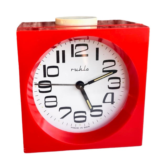 1970s Ruhla Mechanical Alarm Clock, Red Retro Design, Germany 1970s For Sale - Image 5 of 7