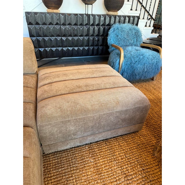 Metal Cocoa Upholstered Ottoman For Sale - Image 7 of 8