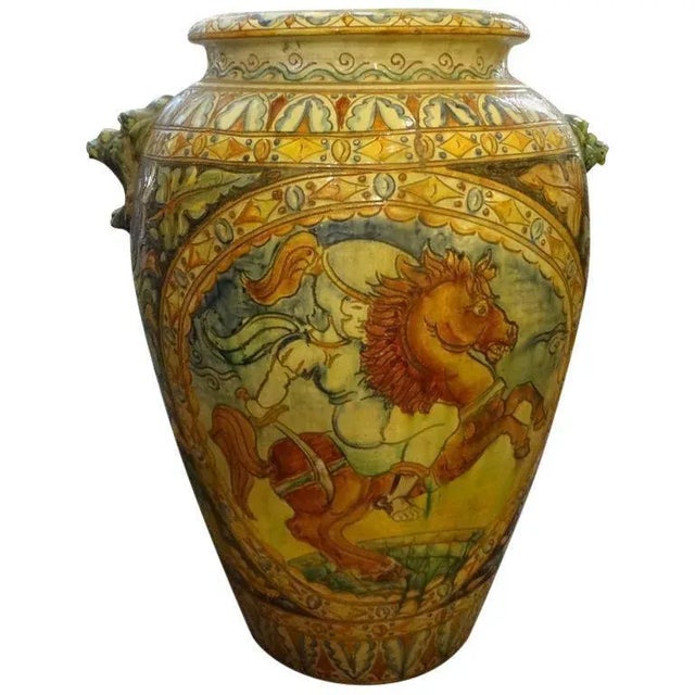Large 1920's Italian Glazed Terracotta Urn For Sale - Image 10 of 11