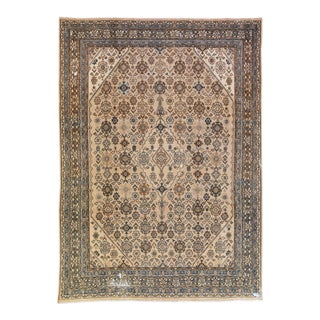 1960s Vintage Persian Shabby Chic Beige Handmade Floral Wool Rug For Sale