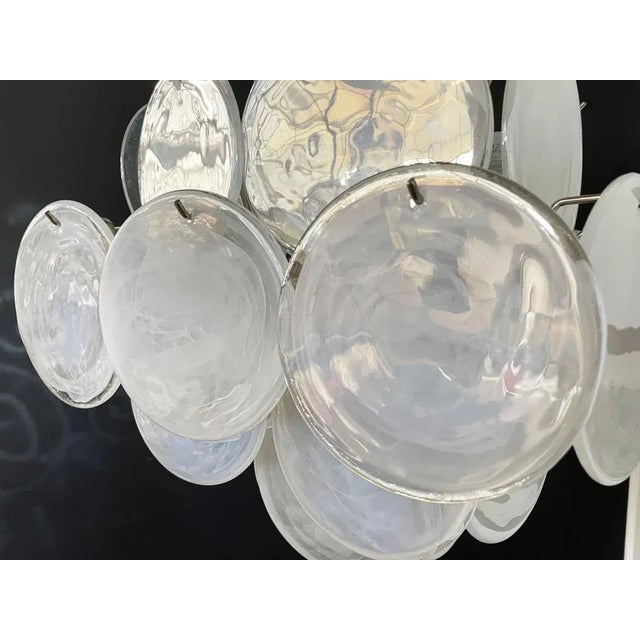 Glass Vintage Italian Murano Chandelier with 36 White Disks, 1979 For Sale - Image 7 of 18