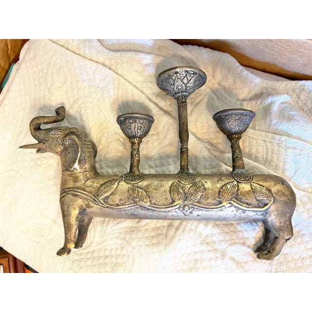 Mid Century Brass Elephant Candle holder. Silver plated. Very unique item.