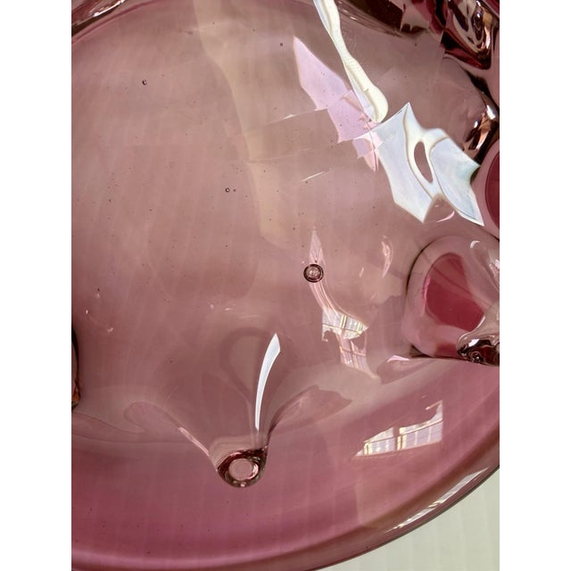 Vintage Murano Style Pink Cranberry Art Glass Bowl, Pulled Spikes, UV Reactive For Sale In Cleveland - Image 6 of 15