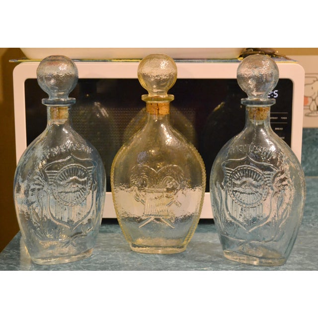 Mid-20th Century American Blown Glass Flasks Decanter Bottles Friendship Horn of Plenty Blue Amber - Set of 3 For Sale - Image 14 of 18