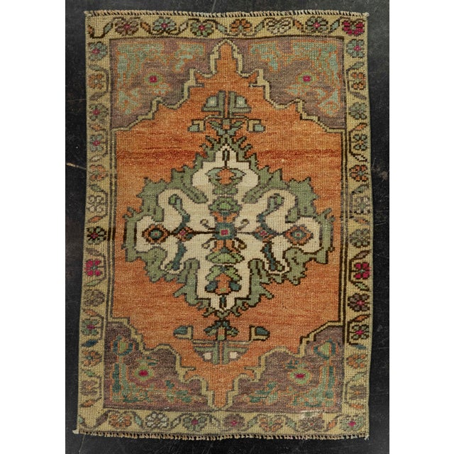 Terra Cotta Turkish Mini Rug Oriental Hand Knotted Vintage Rug 1'8" x 2'4" #21230 For Sale - Image 8 of 8