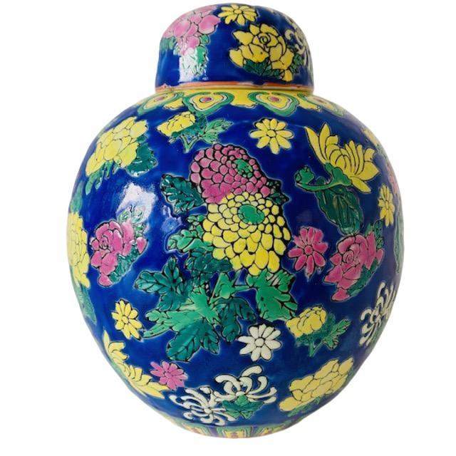Blue Mid-Century Oriental Ginger Jar in Polychrome Ceramic, 1950s For Sale - Image 8 of 8