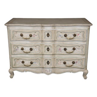 Country French Venetian Style Paint Decorated 3 Drawer Distressed Commode For Sale