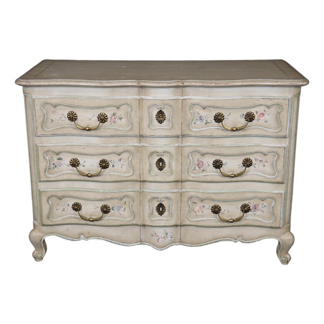 Country French Venetian Style Paint Decorated 3 Drawer Distressed Commode For Sale