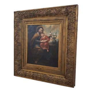 Circle of Bartolomé Esteban Murillo, Saint Joseph with the Christ Child, 17th Century, Oil on Canvas & Wood, Framed For Sale