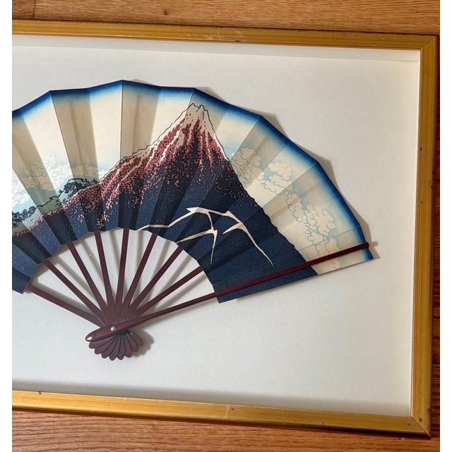 1960s Hand Painted Japanese Fan in Shadow Frame For Sale - Image 4 of 11