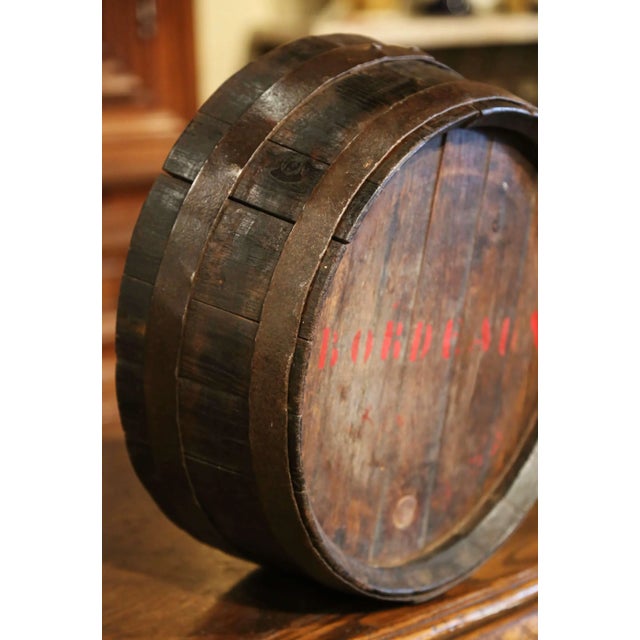 19th Century French Polished Iron and Oak Decorative Wine Barrel Top For Sale In Dallas - Image 6 of 10
