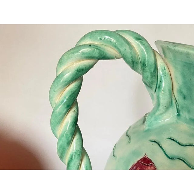 Ceramic Large Pink and Green Painted Ceramic Vase from Vallauris, France, 1970 For Sale - Image 7 of 12