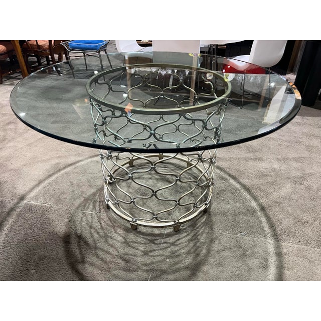 Hollywood Regency Lexington Silver Base Glass Top Dining Table For Sale - Image 3 of 5