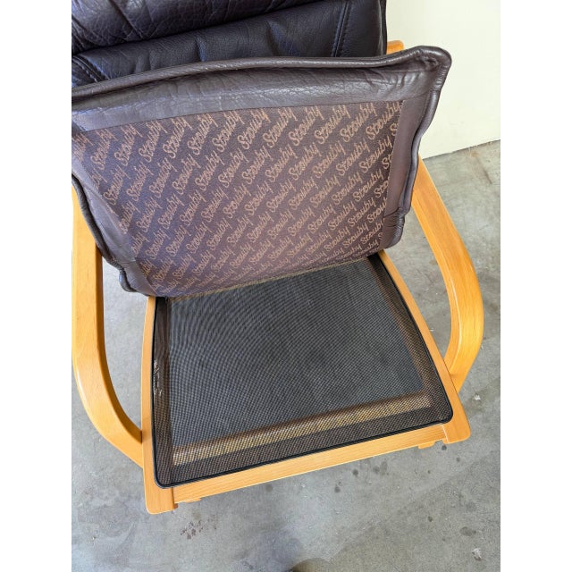 Stouby Mid Century Danish Stouby Leather Armchair Bentwood Lounge Chair Scandinavian Modern 1960s For Sale - Image 4 of 11
