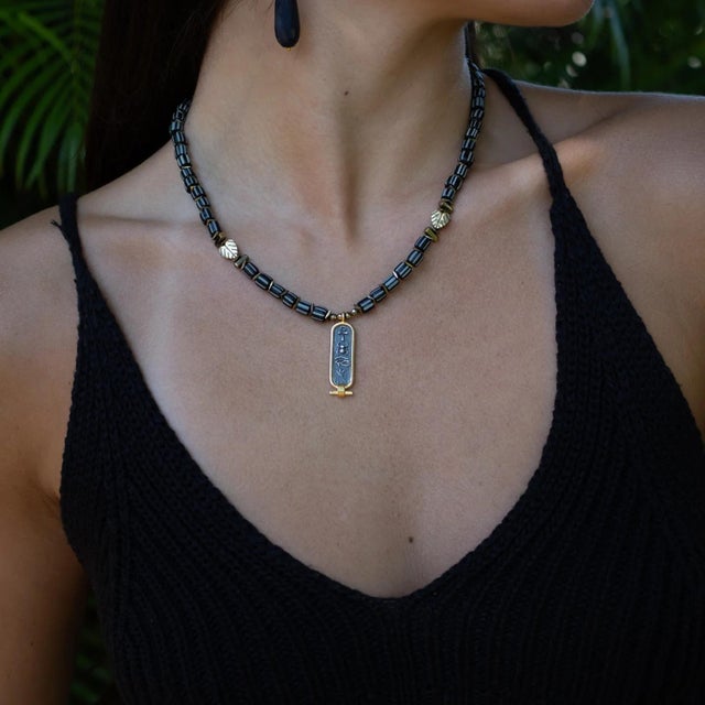 Early 21st Century Spiritual Armor Egyptian Energy Beaded Necklace For Sale - Image 5 of 11