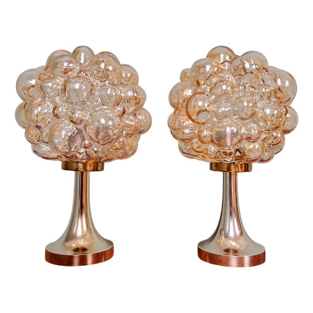 Bubble Glass Lamps by Helena Tynell for Glashütte Limburg, 1970, Set of 2 For Sale