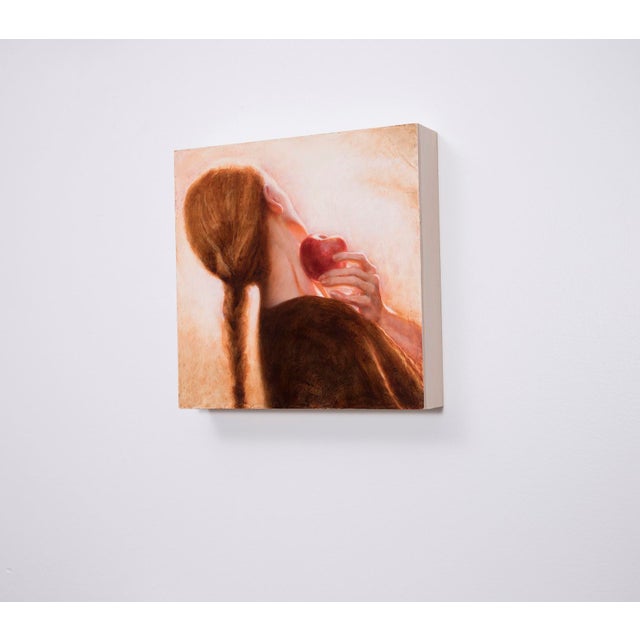 Contemporary We Contain Multitudes by Ken Cunningham | Oil on cradled panel Woman holding an apple near her neck. For Sale - Image 3 of 5