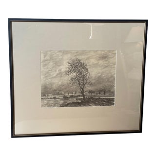 1940s Landscape Graphite Drawing, Framed For Sale
