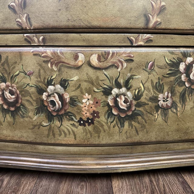 Green Vintage Lane Hand-Painted Floral Serpentine Chest of Drawers For Sale - Image 8 of 11