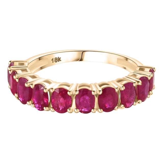 18k Yellow Gold Ruby Wedding Band Ring Size 6.5 For Sale