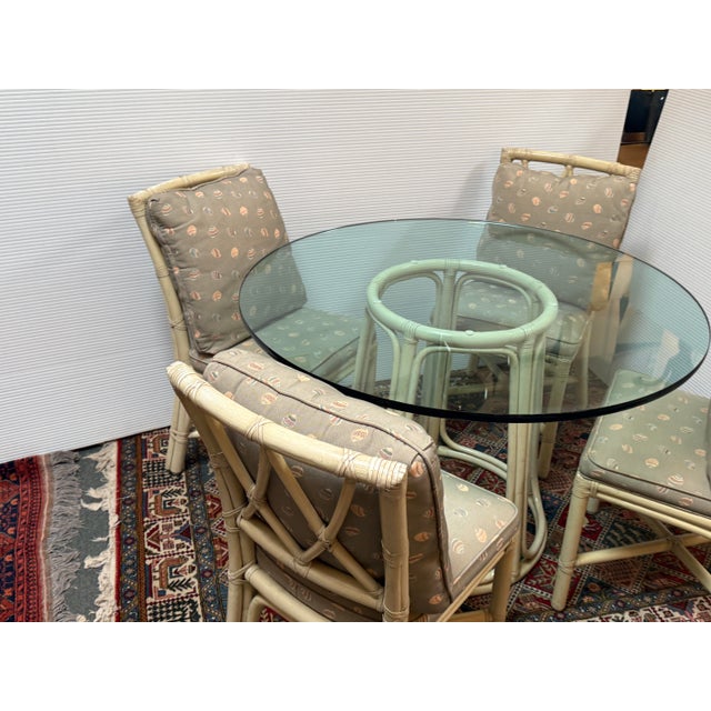 McGuire Furniture Lattice Back & Seashell Printed Dining Side Chairs and Glass Bistro Table, 28 Inches For Sale - Image 9 of 12