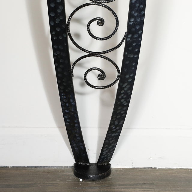 1930s Art Deco Demilune Wrought Iron Spiral Motif & Porto Marble Inset Console Table For Sale - Image 5 of 13