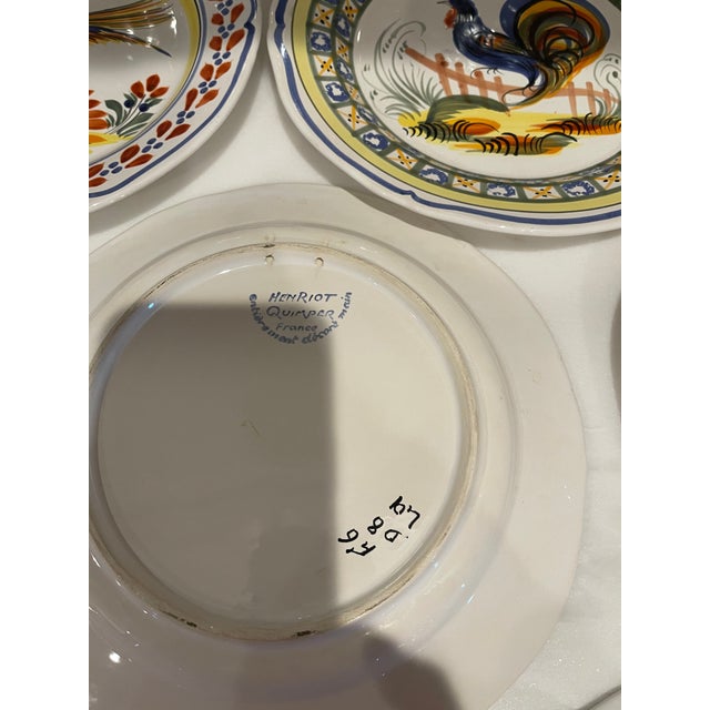 1990s Henriot Quimper Ceramic Plates With French Artisan Pottery Markings - Set of 8 For Sale - Image 10 of 12