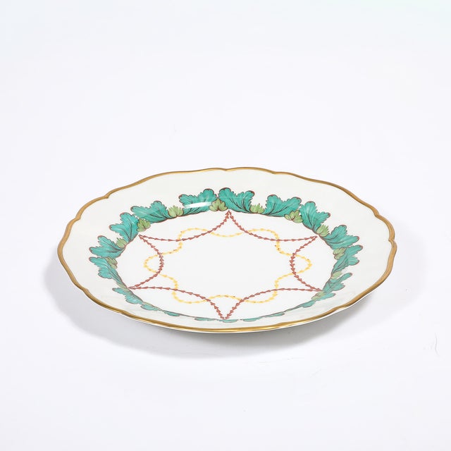 Set of 16 Turquoise & 24k Gilt Border Porcelain Dinner Plates by Hutschenreuther For Sale - Image 12 of 16