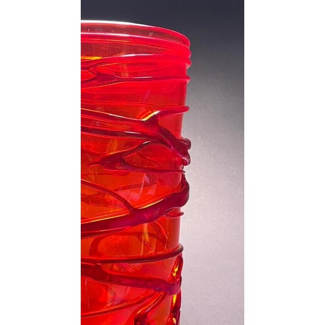 Contemporary Murano Handblown Fire Red Glass Vase – Organic Cylindrical Form, Sculptural Statement Piece For Sale - Image 3 of 5