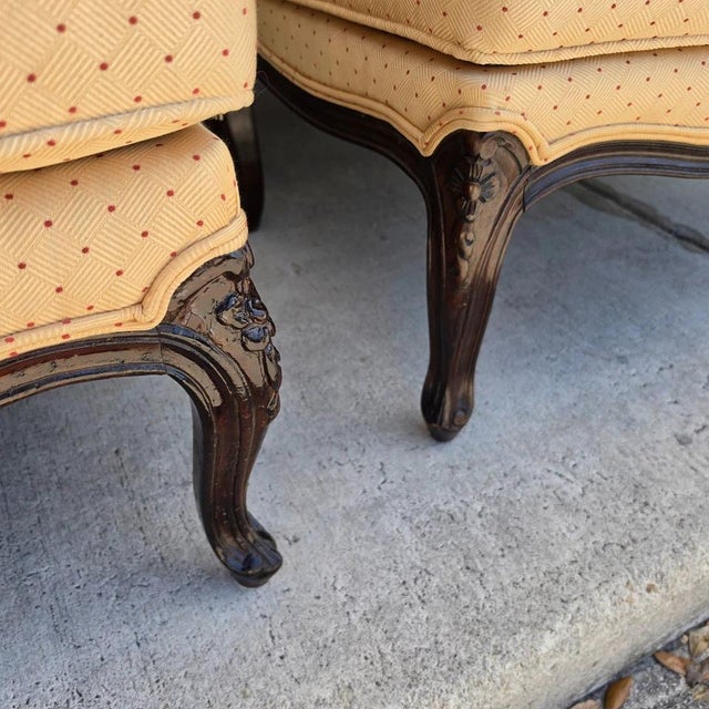 Pierre Deux Style French Country Provincial Bergere Lounge Chairs & Ottoman Pair For Sale - Image 10 of 18