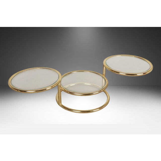 Mid Century Modern Brass Glass Swivel Coffee Table in the Style of Milo Baughman For Sale - Image 10 of 11