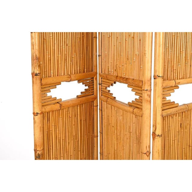 Wood French Riviera Rattan and Bamboo 3-Panel Folding Screen, Italy, 1960 For Sale - Image 7 of 12