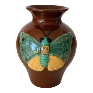 Vintage 1970s Ceramic Butterfly Vase For Sale