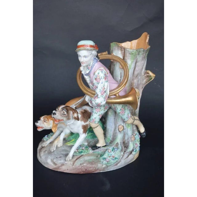Farmhouse Set of Two Porcelain Hunting Dog Vases. Germany, Early 20th Century. For Sale - Image 3 of 8