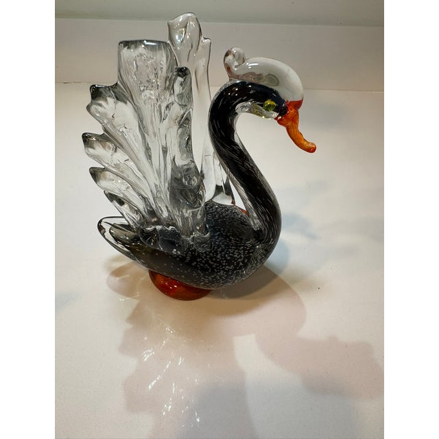 Vintage Signed Murano Black Swan Art Hand Blown Glass Sculpture Figurine For Sale - Image 14 of 14