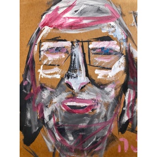 Outsider Folk Art Expressionist Rabbi Israeli Painting Signed Hebrew Jewish Star For Sale