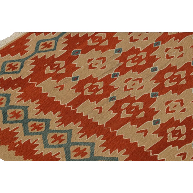 Transitional Handwoven Vintage Kilim Rug in Orange Beige Geometric All Over Pattern For Sale - Image 3 of 7