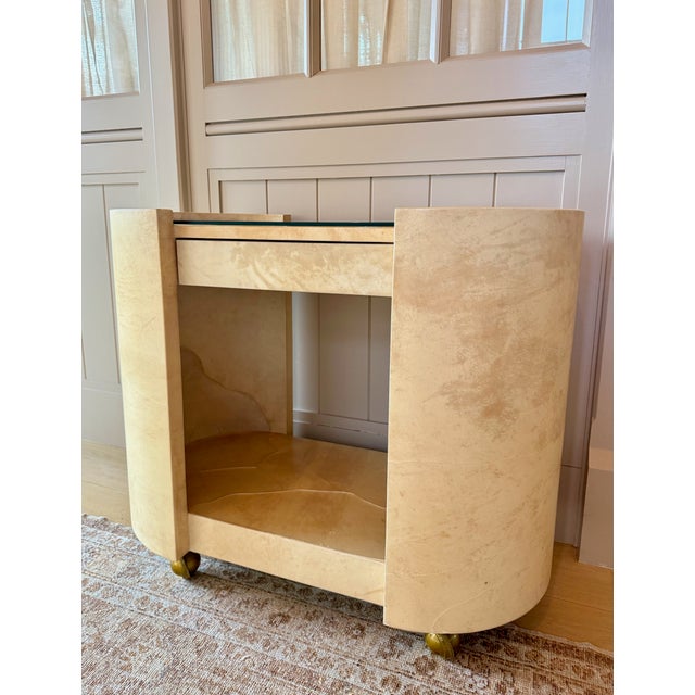 Mid-Century Modern 1960s Aldo Tura Goat Skin Bar Cart, Attributed For Sale - Image 3 of 10