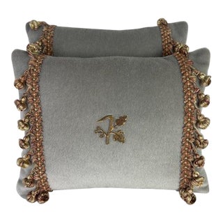 Pair of Custom Velvet Appliqued Pillows by Mla For Sale